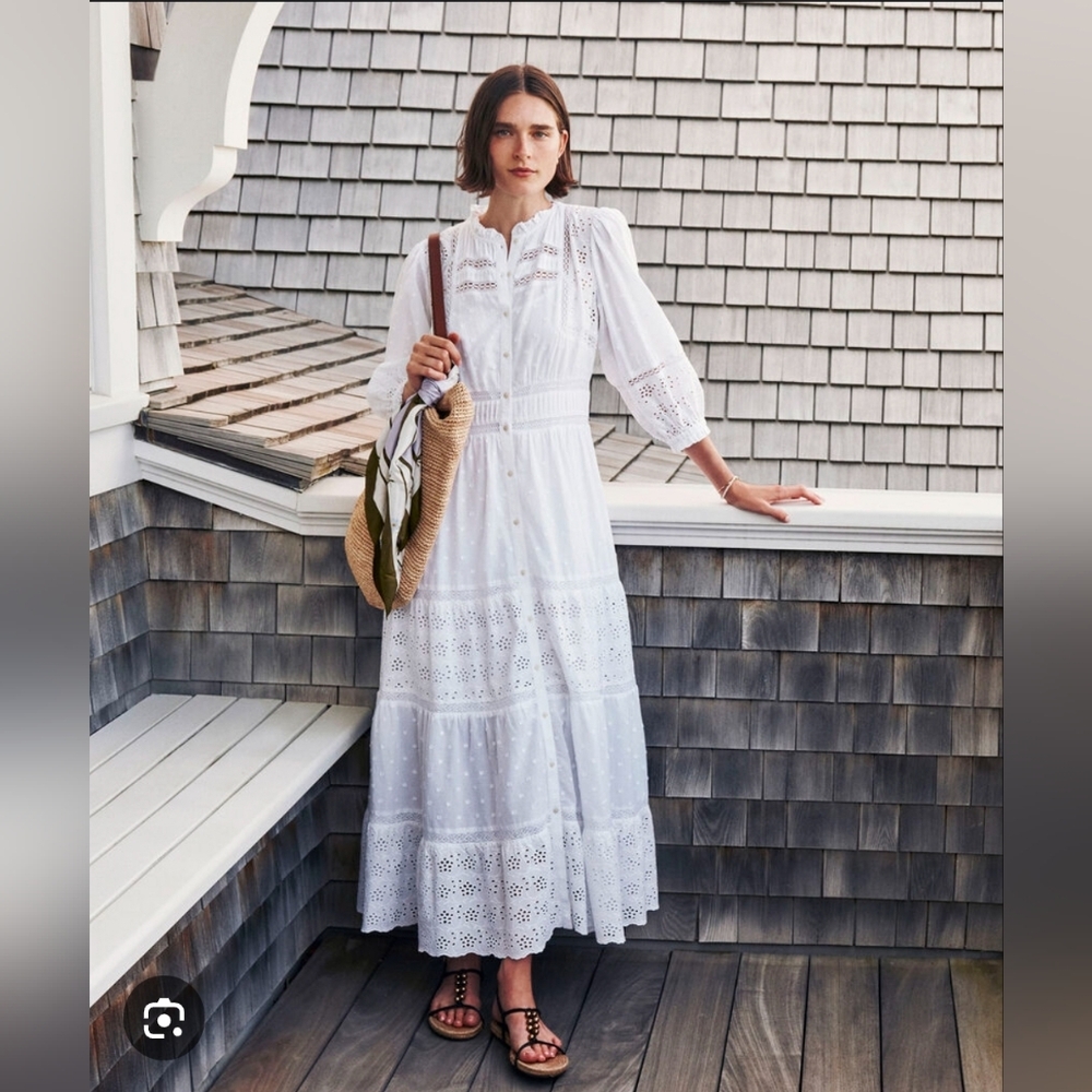 NWT Vineyard Vines White Eyelet Button-Front Maxi Tiered Sundress Size XS